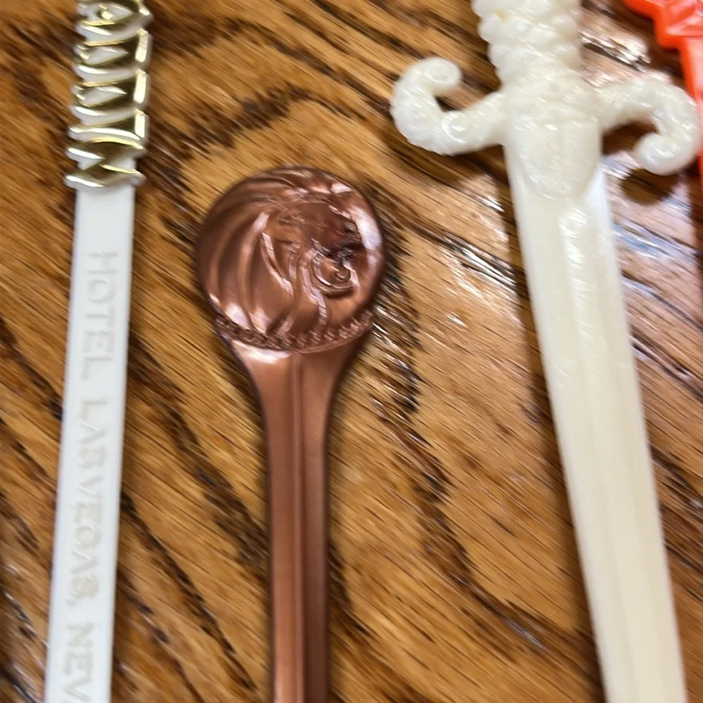 Vintage set of plastic, acrylic swizzle sticks. Hotels, casinos airlines.